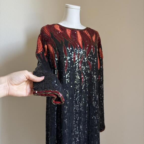 vintage black and red silk sequin dress - Picture 4 of 8